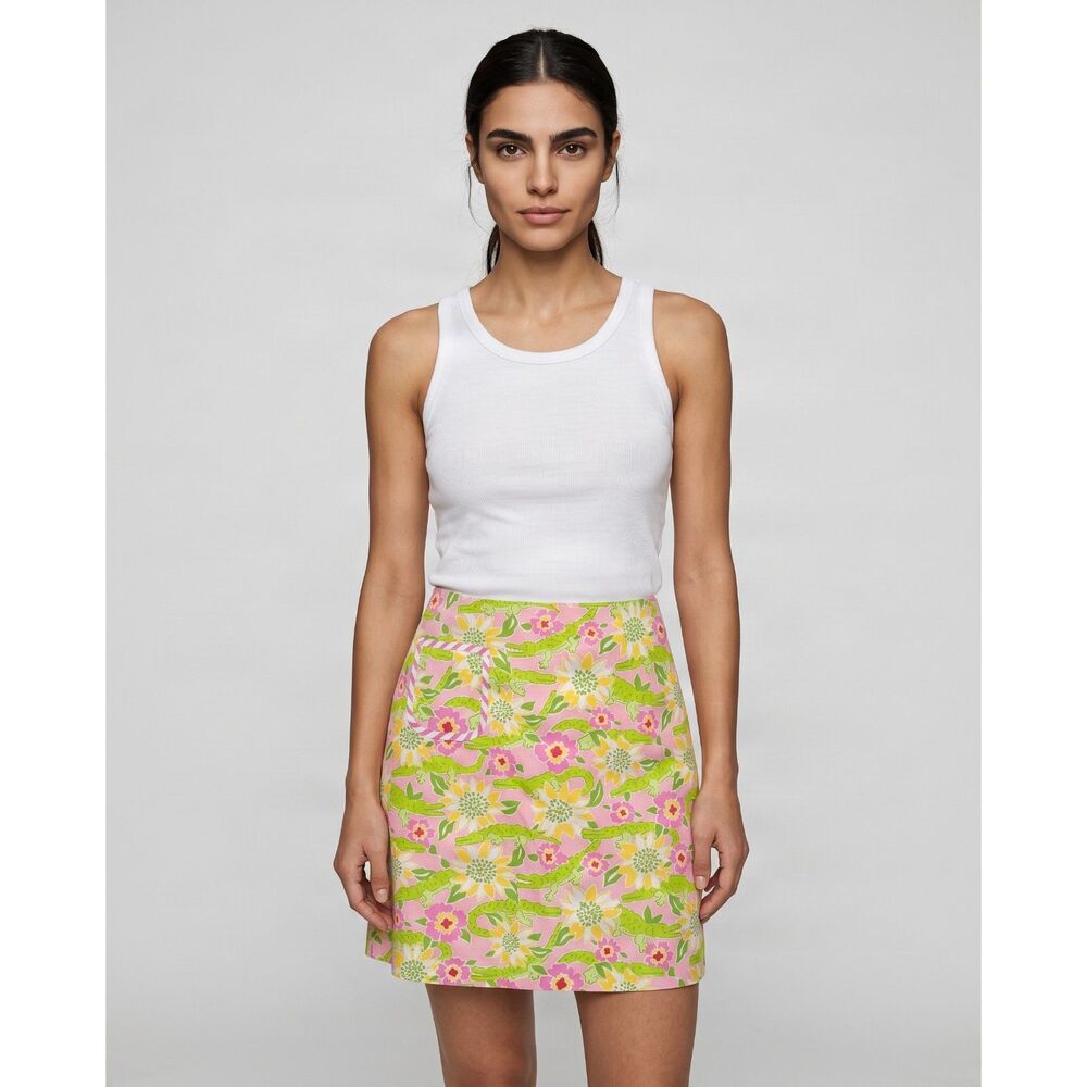 Vintage Lilly Pulitzer Pink Floral Mini Skirt with Green & Yellow Accents